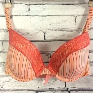 6ixty 8ight Pink Stripe Lace Trim Push Up Bra 34D Style 6802225